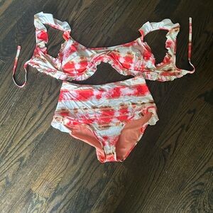 TWO Aerie Blue and Pink Bikini Vibrant Swimwear